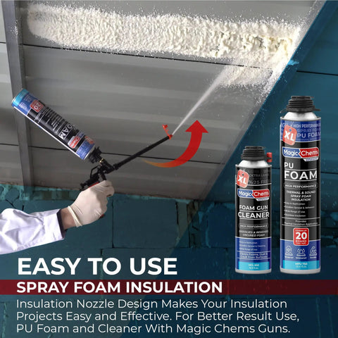 This Knockout Spray Foam Insulation Kit Includes Twelve Two Pound Expanding Sealant Cans Paired With A Smooth Firing Teflon Coated Gun That Gonna Quickly Fill Every Crack And Save You Major Cash On Energy Bills While Keeping Things Snug, shown in use on ceiling.