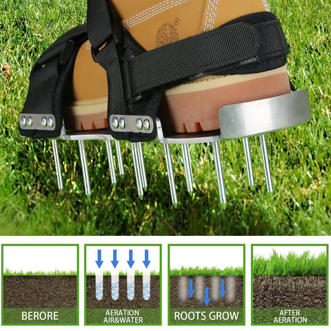Super Easy Manual Lawn Aerator Shoes With Aluminum Soleplate And Stainless Steel Spikes For Quick Yard Aeration Adjustable Straps Fit All Feet Comfortably Durable Design Helps Your Grass Grow Strong And Healthy Without Any Fuss on shoe