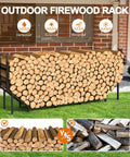 Beefy 5.9ft Firewood Rack Holder For Indoor Outdoor Use heavy duty steel wood storage stand loaded with logs on a lawn