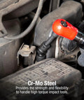 Twelve Piece Quarter Inch Drive Metric Impact Socket Set in use on engine, showcasing chamfered opening and Cr-Mo steel strength