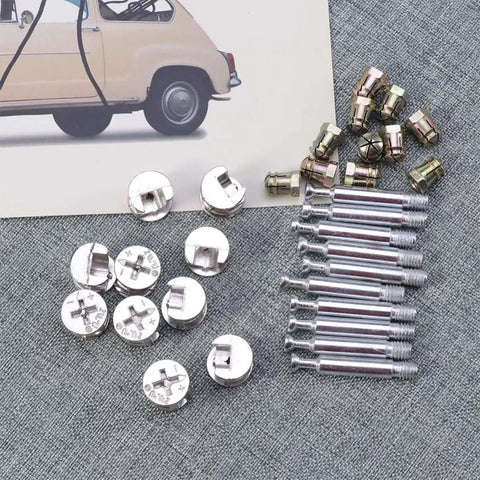 24 Piece Silver Cam Lock Fittings And Furniture Connector Set For Cabinet Assembly With Flush Surface And Threaded Fastening