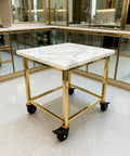 Gold kitchen cart with marble top and 4 Inch Universal Caster Set Of 4 Heavy Duty Locking Wheels With 1600 Lb Capacity