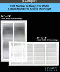 Example of HVAC grilles showing 14x24 and 24x14 steel sizes with first number as width and second as height.