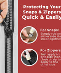 Snap Stick Zipper And Snap Lubricant for Easy Zippers And Snaps, White Quick Glide Formula Keeps Gear Moving, No More Sticks, Easy Apply On Bags, Jackets, Outdoor Gear And Boats. hand applying lubricant to zipper