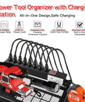 Garage Grade Heavy Duty Wall Mount Power Tool Organizer With Charging Station, 39 Inch Long Steel Tool Rack, 8 Outlet Power Strip