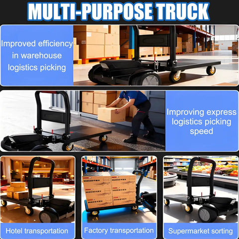 ErShangMao Motorized Flatbed Cart With 900W Dual Brushless Motor, 12kmH Electric Pallet Jack For Warehouse in various uses.
