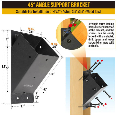 8 Pack 45 Degree Angle Brackets for Pergola and Outdoor Deck Porch Posts 4x4 Actual 3.5 By 3.5 Inches Beefy Heavy Duty Stainless Steel Weatherproof Bracket Kit