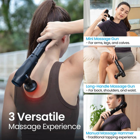 Woman using 3 In 1 Detachable Massage Gun With Heat For Deep Tissue Relief Grab And Go Portable Mini Percussion Massager on shoulder