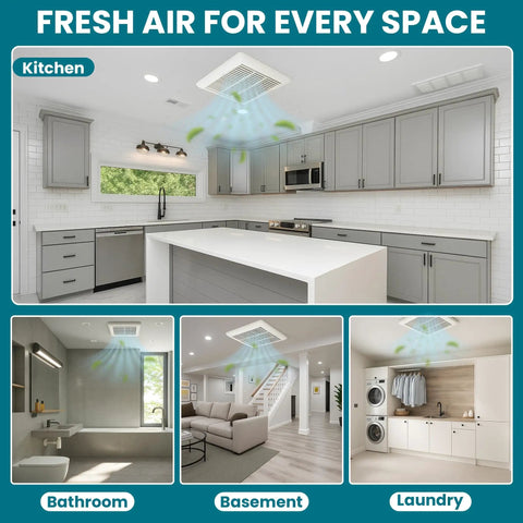 Ultra Quiet 70 CFM Bathroom Exhaust Fan With 2 Sone Noise, 40 dB, Corrosion Resistant Galvanized Steel Housing, multi-room use