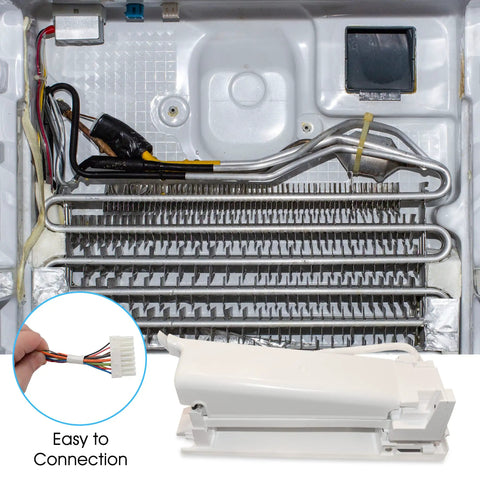 DA97-15217D Ice Maker Assembly Replacement for Refrigerator with easy connection, white finish, and internal wiring structure.