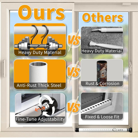 Comparison chart featuring Heavy Duty Sliding Door Security Bar 18 To 51 Inches Adjustable With Rubber Tips versus alternative products