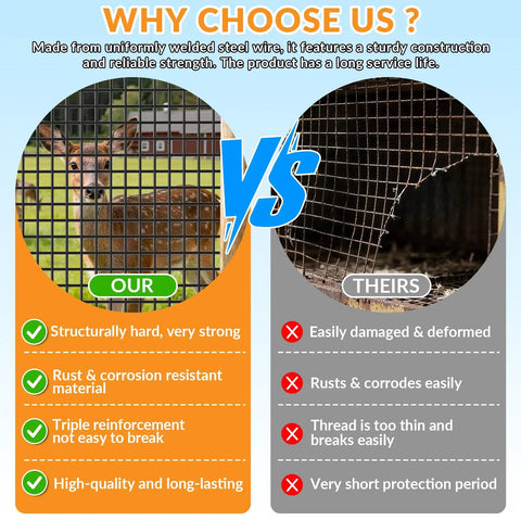 Comparison image showing Heavy Duty 1/4 Inch Black Vinyl Chicken Wire Fence Roll, 23 Gauge Rust Fighting Hardware Cloth and its durability.