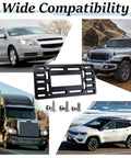 No Drill Front License Plate Bracket Mount For Bumpers And Grilles With Stainless Steel Tie Kit shown with cars and truck