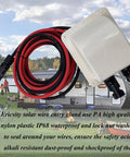 Solar Cable Entry Gland Housing For RVs Campers Boats And Vehicles No Fuss Through Roof Entry Box With 10ft 10AWG Solar Extension Cable White Entry Gland Easy Glue Or Screw Install, white ABS gland with red and black cable on RV roof