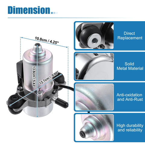 X AUTOHAUX brake vacuum pump; metal body with black mounting, front view, 13.8 cm tall.
