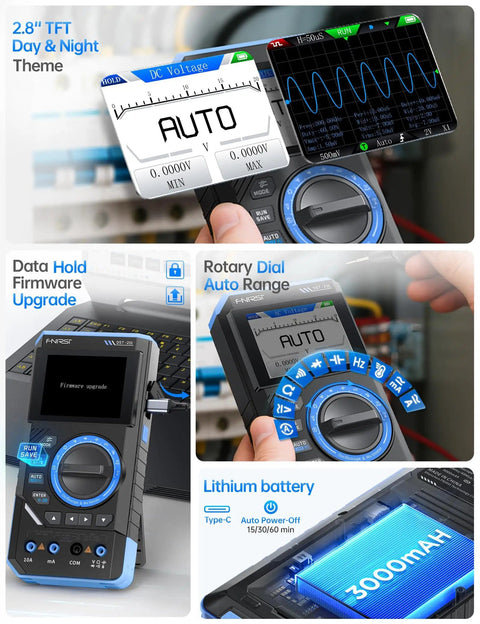 3In1 Digital Multimeter With Built In Oscilloscope And DDS Generator 19999 Counts TRMS 1MHz Bandwidth Handy Handheld Meter display