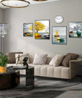 Modern Black Floor Lamp With K9 Clear Glass Crystals in stylish living room with wall art and beige sofa