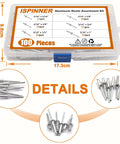 Plastic case displaying 100 Piece Aluminum Blind Rivets Kit Pro Grade Pop Rivets Assortment With 3/16 Inch Diameter Across Six Lengths