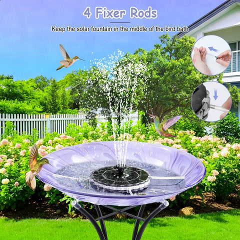 Colorful Ring Lights Solar Fountain 3.5W Water Pump With 2000mAh Battery Auto Night Lights in bird bath setting