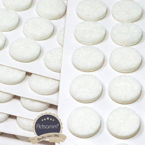 No Stress Moving Heavy Duty White Round Self Adhesive Furniture Felt Pads Pack Of 600 showing thick round felt pads on sheets.
