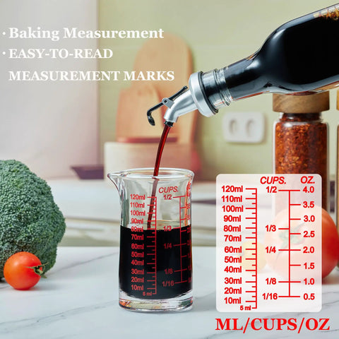 Glass Shot Measuring Cup 4oz for Cocktails and Espresso with Bar Grade Multi Scale Markings in Ounces Milliliters And Cups