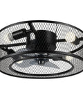 Ceiling Fan Light 18 Inch 3-Setting 40W Modern Mount for Living Room, black metal mesh design with fan blades and lights.