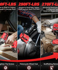 Cordless 3/8 Inch Impact Wrench with 250 Foot Pound Torque used for DIY and automotive projects, compatible with Milwaukee 18V batteries.