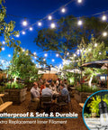 Outdoor 48ft LED String Lights With Waterproof Shatterproof Edison Bulbs 5000K Daylight White Dimmable And Linkable lighting cafe