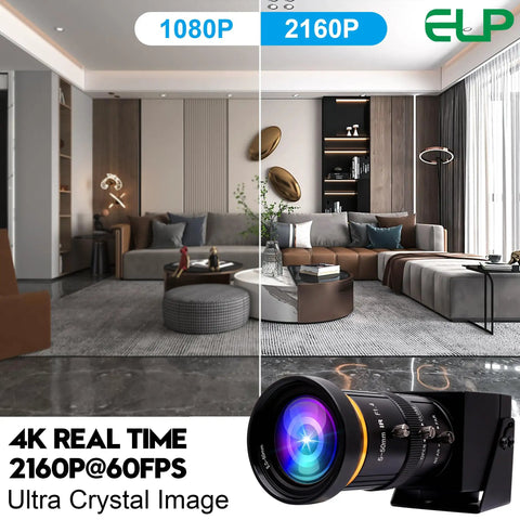 4K 60fps USB 3.0 Webcam With HDMI And USB Output For Dual Display Setup, 10x Zoom Lens 5-50mm, Manual Zoom, in modern living room