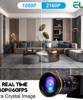 Legit Crisp 4K USB Camera Rock Solid Sixty Frames Output Wicked Sharp Five To Fifty Millimeter Optical Zoom Adjustable Iris Control Smooth broadcast comparison image in modern living room.