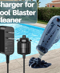 Replacement Charger Cord For Cordless Pool Vacuum Systems, Plug And Play Power Adapter, shown with cordless pool vacuum cleaner by a pool.