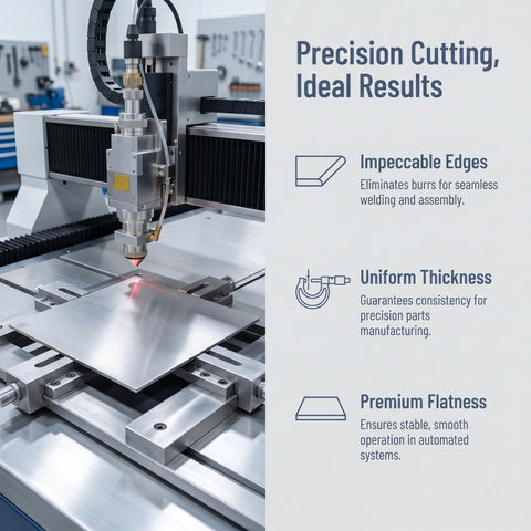 Top Shelf Stainless Steel Square Sheets 2 Pack 15X15X0.08Cm Sleek Mill Finish with laser cutting equipment in shop.