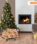 30 Inch Firewood Rack With Log Carrier Bag Upgraded Taller Version 19.7 Inch Height beside indoor fireplace and Christmas tree