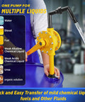 Built Tough Manual Drum Pump For 15 To 55 Gallon Barrels featuring 10 GPM flow rate, yellow rotary pump for diesel and chemicals.