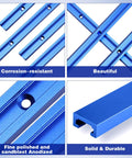 Six Piece T Track Set For Woodworking Aluminum 36 Inch Universal Double Cut Profile With Predrilled Holes And Included Screws Blue Finish