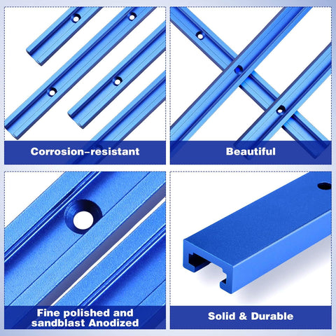 Six Piece T Track Set For Woodworking Aluminum 36 Inch Universal Double Cut Profile With Predrilled Holes And Included Screws Blue Finish