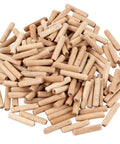 200 Pack Heavy Duty 5/16 Inch Fluted Wood Dowel Pins Built Tough From Kiln Dried Beechwood, stacked and displayed.