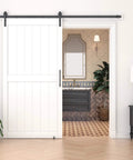 White Sliding Barn Door With 8 Foot Hardware Kit For Easy Assembly No Fuss Setup 48 By 84 Inches Waterproof PVC Surface installed in room