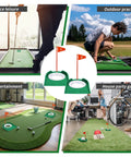 1 To 3 Hole Golf Putting Practice Cups With Plastic Flags Set shown in office, outdoor, and entertainment uses