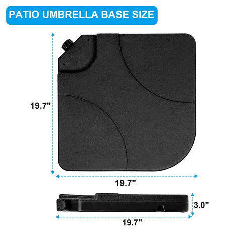 Dimensions of Heavy Duty Cantilever Offset Patio Market Stand with interlocking weight plates for outdoor umbrellas.