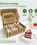 250 Count Bamboo Cutlery Set Disposable And Compostable Utensils, 100 Percent Natural, Plastic Free, BPA Free, Non Toxic, Food Grade For Kids And Adults, Go-To Eco Friendly Everyday Use in compartment box