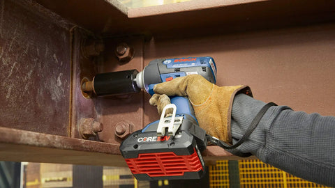 18V EC Brushless Half Inch Impact Wrench With Friction Ring And Through Hole Bare Tool working on steel beam