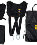 Front view: ProLift 3500 shoulder dolly lifting kit with padded two-person harnesses, carabiners, straps, bag.