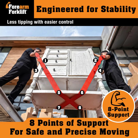 Two Person Furniture Moving Straps Set for Heavy Lifting of Couches and Appliances, 800 lb Capacity, Easy Crisscross Harness for Balanced Leverage, Firehouse Red, Reducing Back Strain and Strenuous Lifts