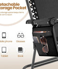Close-up of detachable storage pocket for 26 Inch Zero Gravity Outdoor Rocking Chairs Set Of 2 Foldable Loungers.