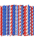 Patriotic Paper Straws 100 Pack With Red Blue White Flag Designs 7.75 Inch Biodegradable For Memorial Day Fourth Of July Parties