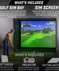 Man using 10 By 8 Foot Golf Simulator Enclosure Net With Frame and HD Impact Screen Kit in home golf sim room setup