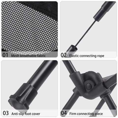 Close-up of components in Ultralight Folding Camp Chair For Backpacking And Hiking Fourth Gen Compact And Lightweight Easy Setup