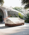 Beefy 3 Seater Outdoor Couch Cover Fits Up To 76Wx32Dx31H Inches Waterproof Heavy Duty Patio Furniture Cover With All Weather Protection In Beige And Brown Modern Style That Keeps Your Sofa Clean Dry And Looking Fresh, shown on patio.