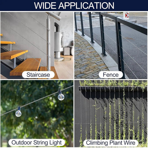 One Eighth Inch Wire Rope Kit 180 Ft Stainless Steel Aircraft Cable With M5 Turnbuckles And Eye Screws used for staircases and fences